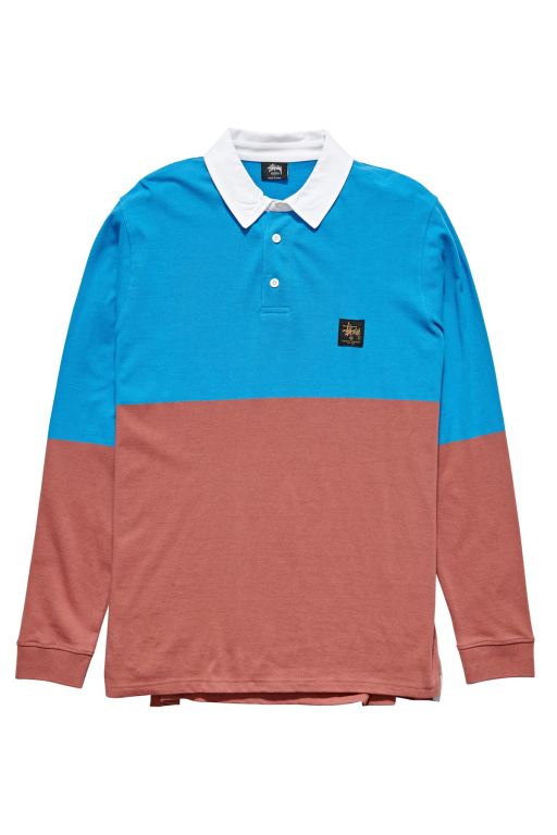 Stussy Mens Twos LS Rugby Long Sleeve T Shirt Blue - ZXMQC8492